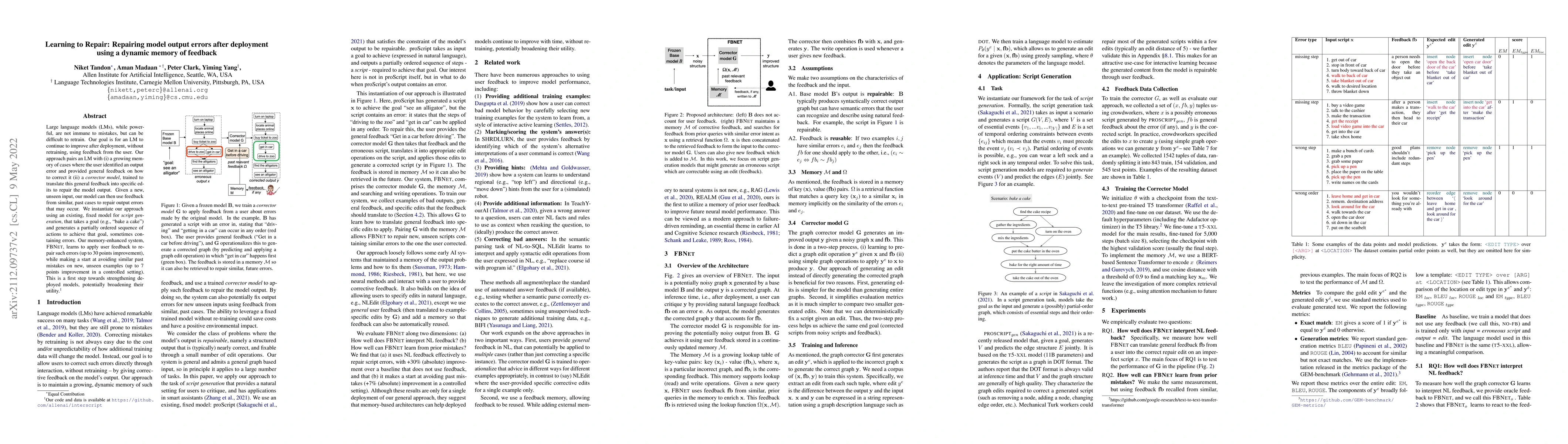 Thumbnail for Learning to Repair: Repairing model output errors after deployment using
  a dynamic memory of feedback