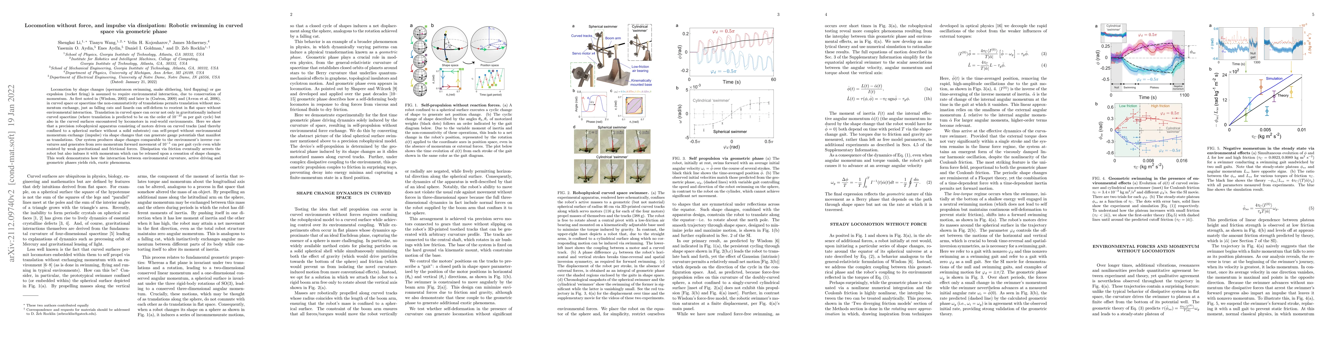 Thumbnail for Locomotion without force, and impulse via dissipation: Robotic swimming
  in curved space via geometric phase