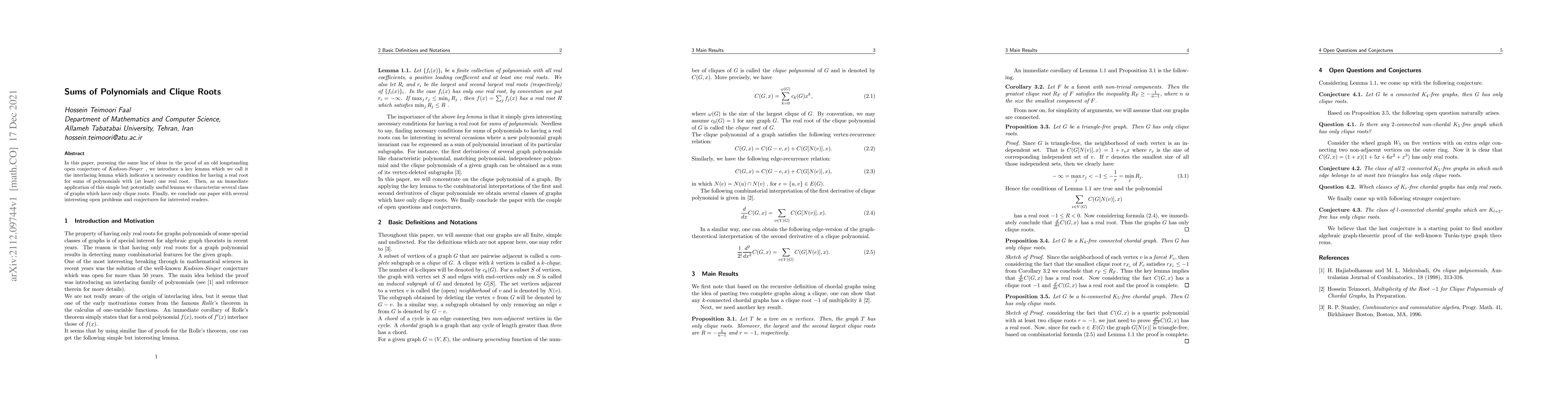 Thumbnail for Sums of Polynomials and Clique Roots