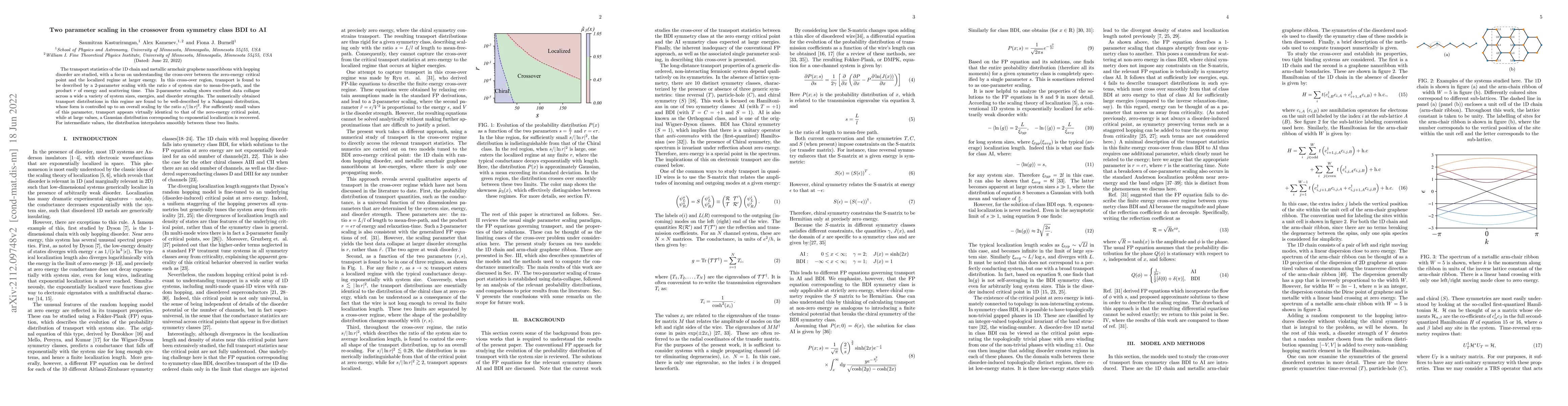Thumbnail for Two parameter scaling in the crossover from symmetry class BDI to AI