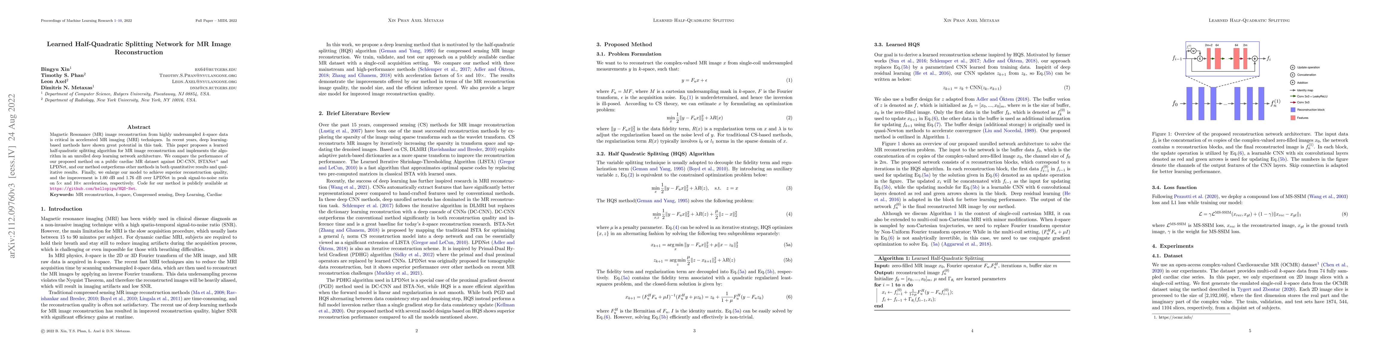 Thumbnail for Learned Half-Quadratic Splitting Network for MR Image Reconstruction