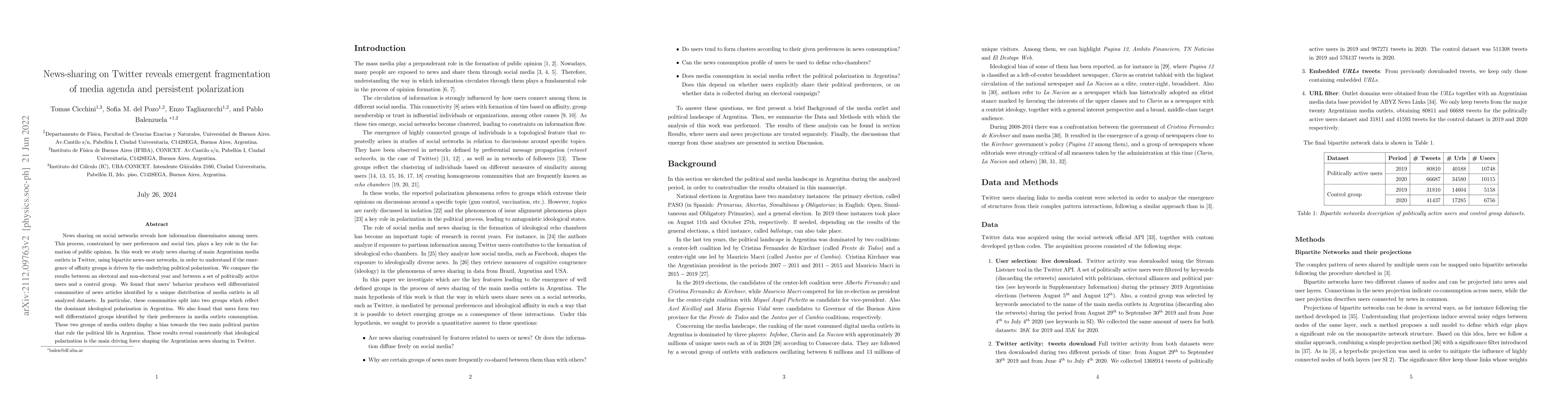 Thumbnail for News-sharing on Twitter reveals emergent fragmentation of media agenda
  and persistent polarization
