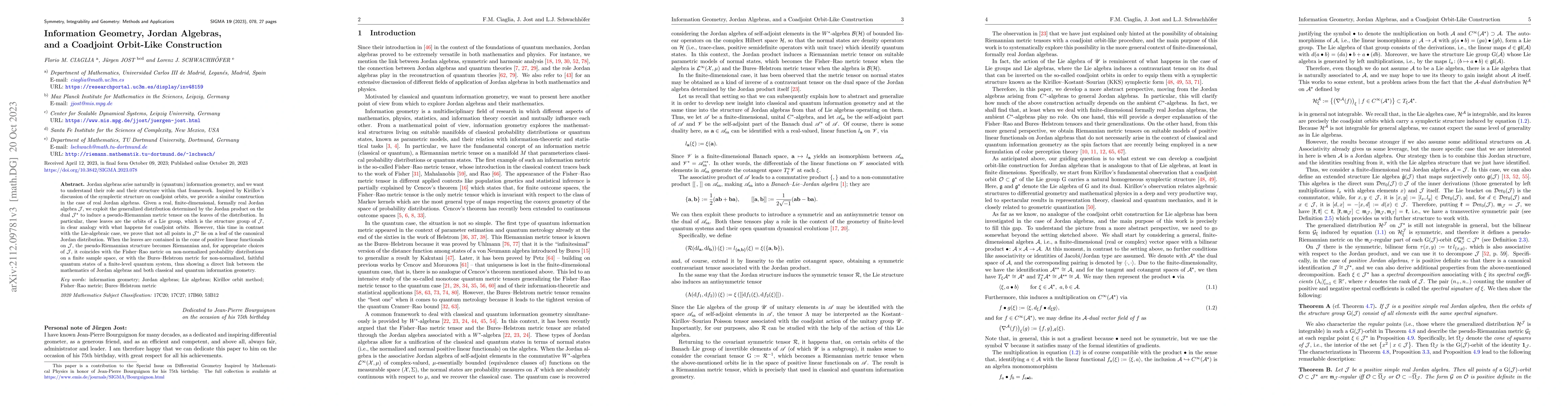 Thumbnail for Information Geometry, Jordan Algebras, and a Coadjoint Orbit-Like
  Construction