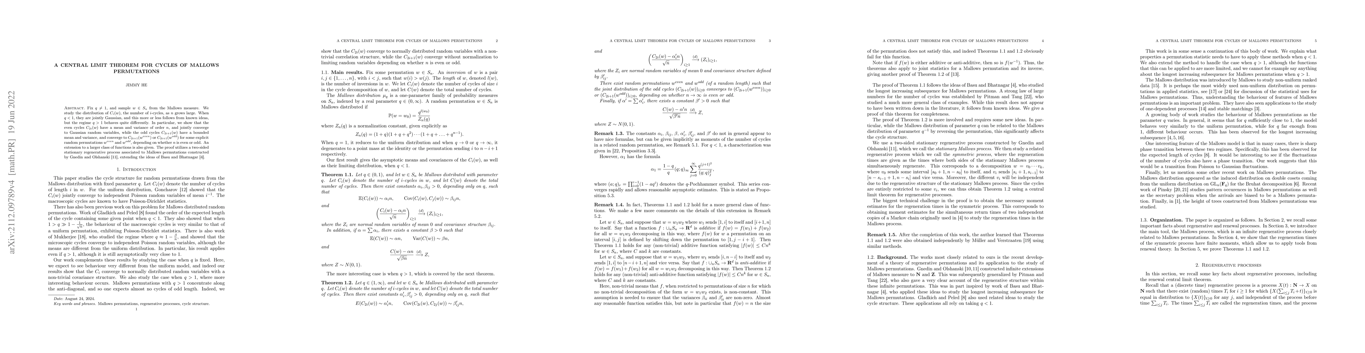 Thumbnail for A central limit theorem for cycles of Mallows permutations