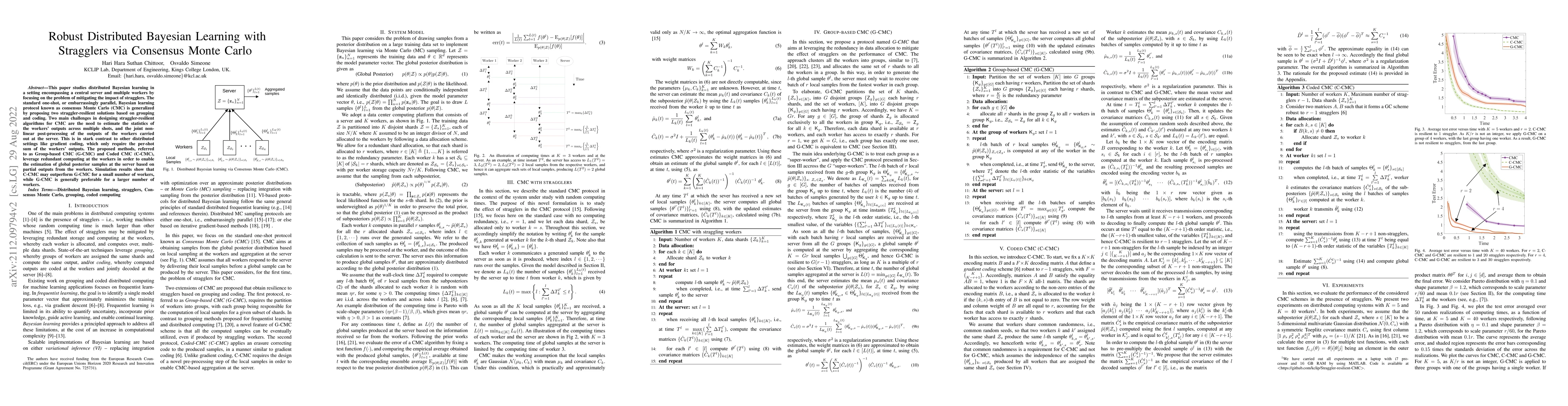 Thumbnail for Robust Distributed Bayesian Learning with Stragglers via Consensus Monte
  Carlo