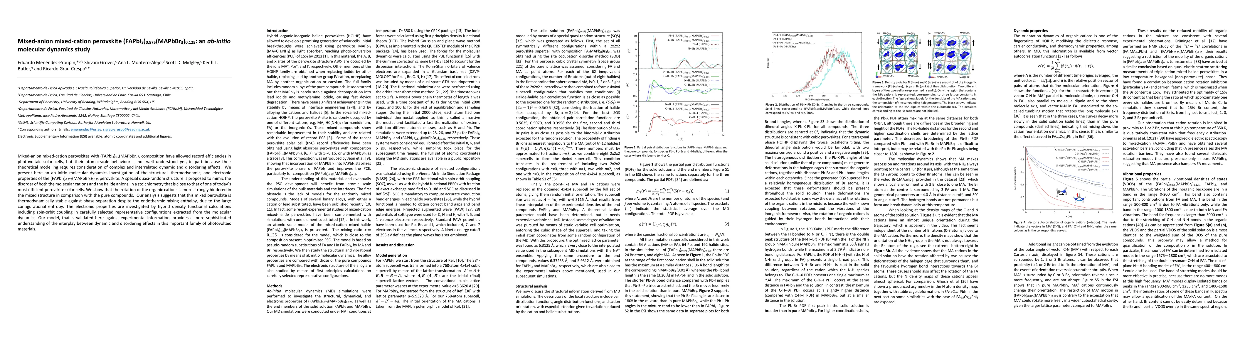 Thumbnail for Mixed-anion mixed-cation perovskite
  (FAPbI$_3$)$_{0.875}$(MAPbBr$_3$)$_{0.125}$: an ab-initio molecular dynamics
  study