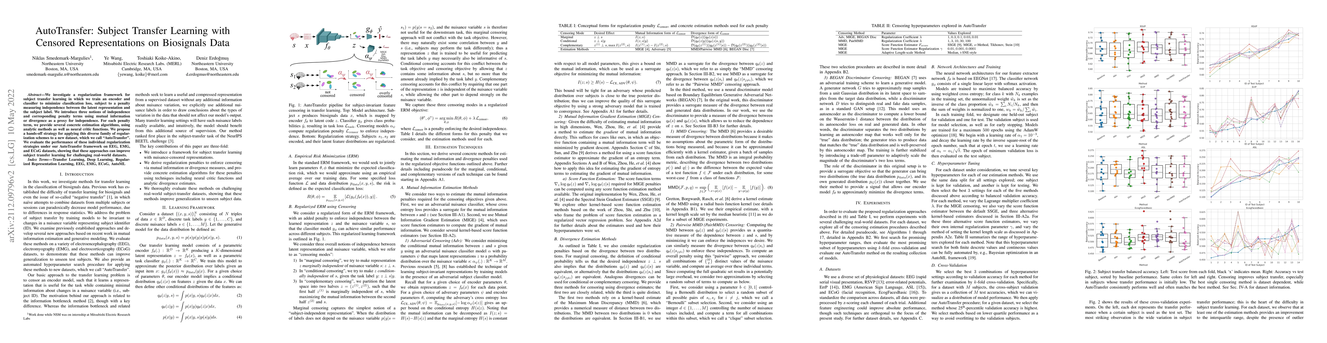 Thumbnail for AutoTransfer: Subject Transfer Learning with Censored Representations on
  Biosignals Data