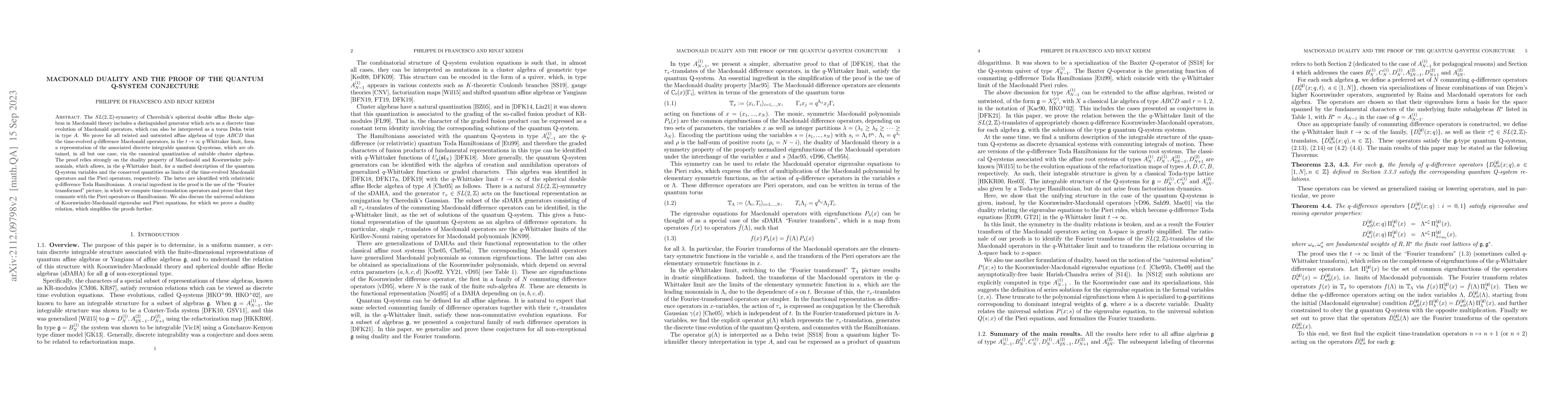 Thumbnail for Macdonald Duality and the proof of the Quantum Q-system conjecture