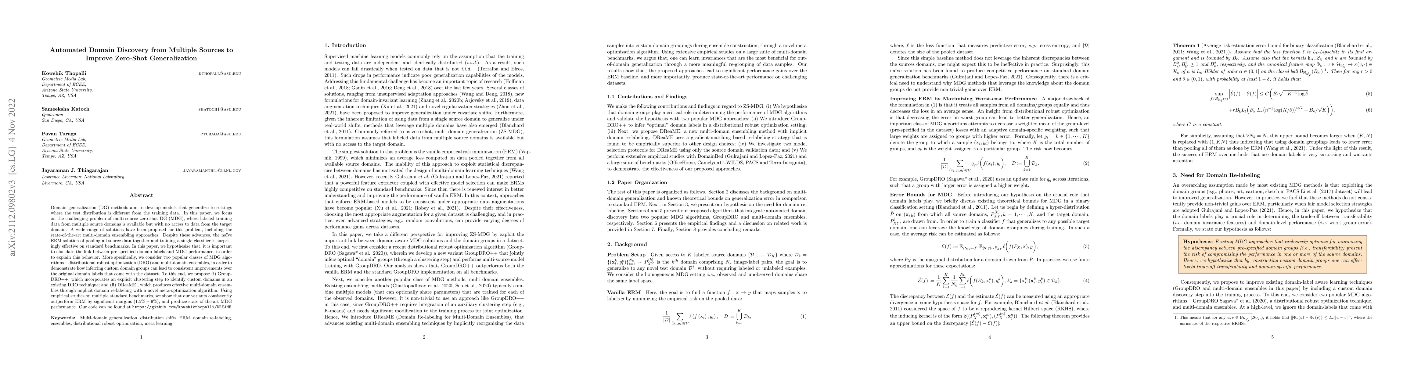 Thumbnail for Automated Domain Discovery from Multiple Sources to Improve Zero-Shot
  Generalization
