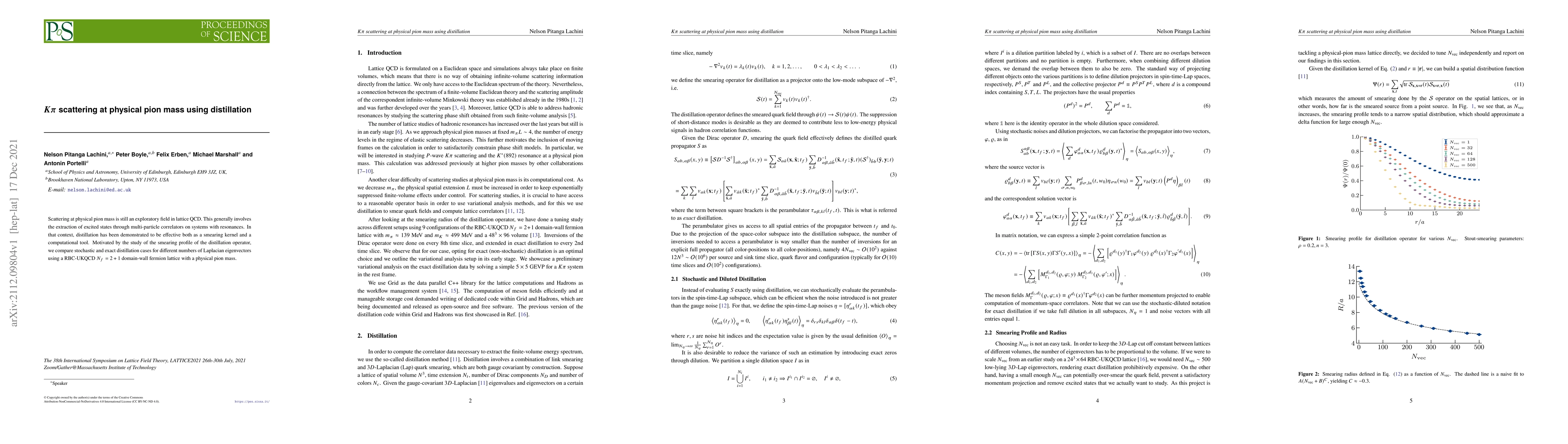 Thumbnail for $K \pi$ scattering at physical pion mass using distillation