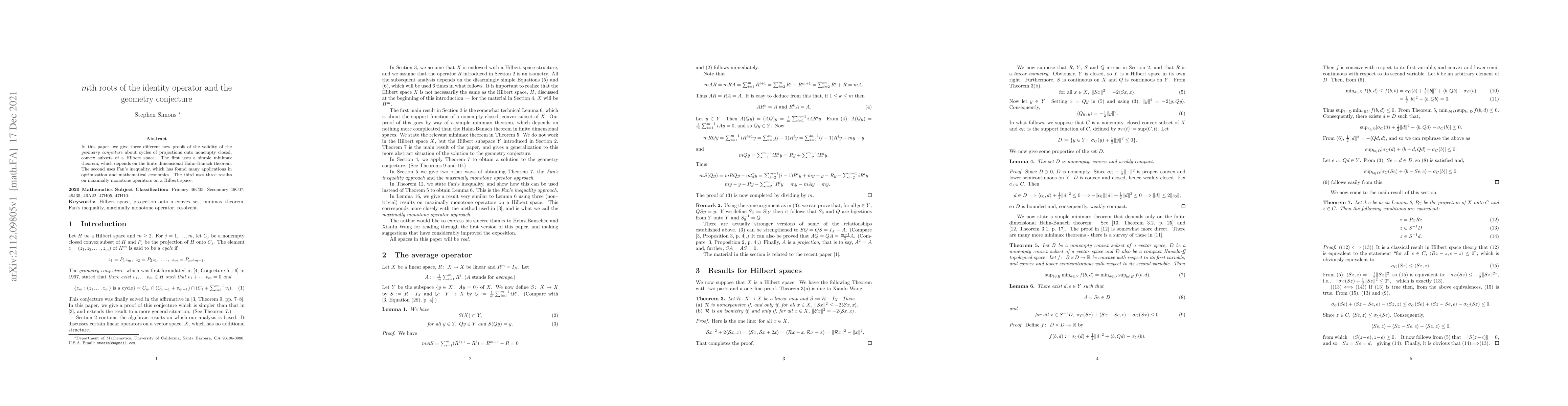 Thumbnail for $m$th roots of the identity operator and the geometry conjecture