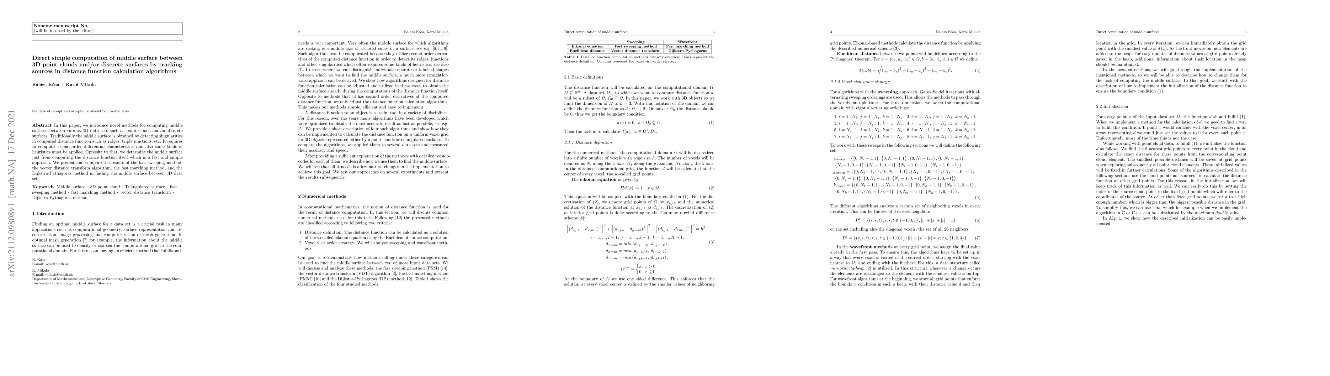 Thumbnail for Direct simple computation of middle surface between 3D point clouds
  and/or discrete surfaces by tracking sources in distance function calculation
  algorithms