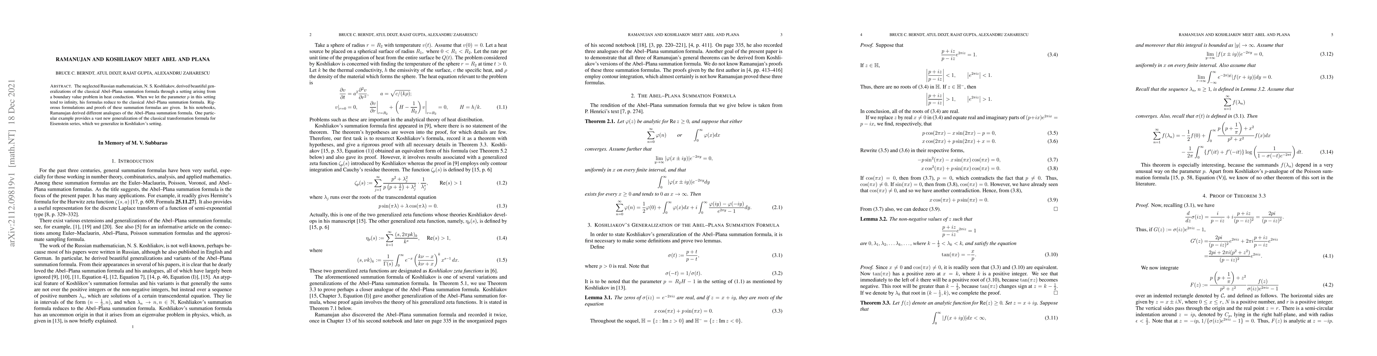 Thumbnail for Ramanujan and Koshliakov Meet Abel and Plana