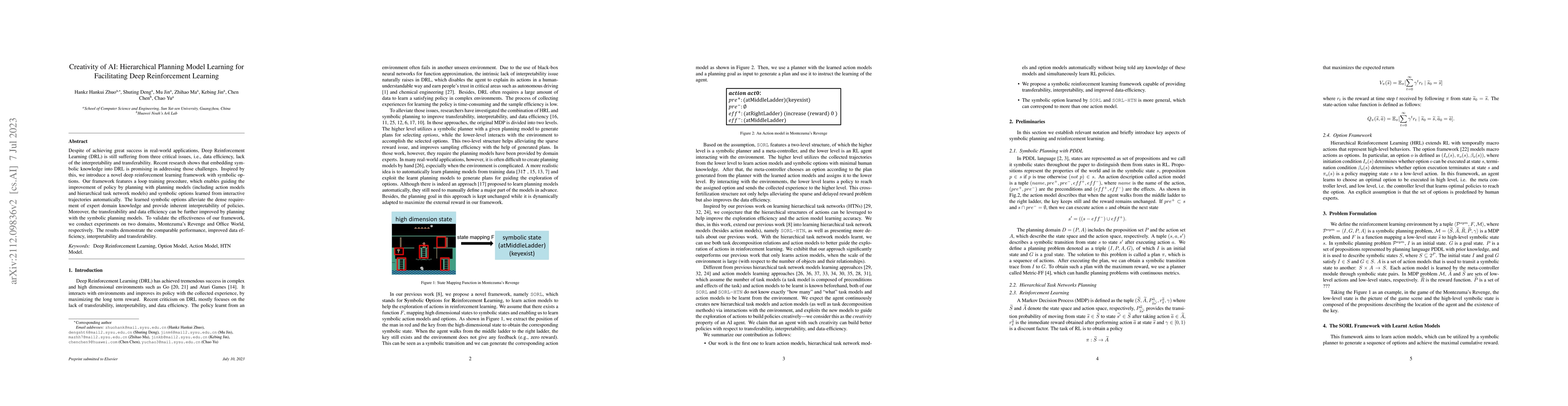 Thumbnail for Creativity of AI: Hierarchical Planning Model Learning for Facilitating
  Deep Reinforcement Learning