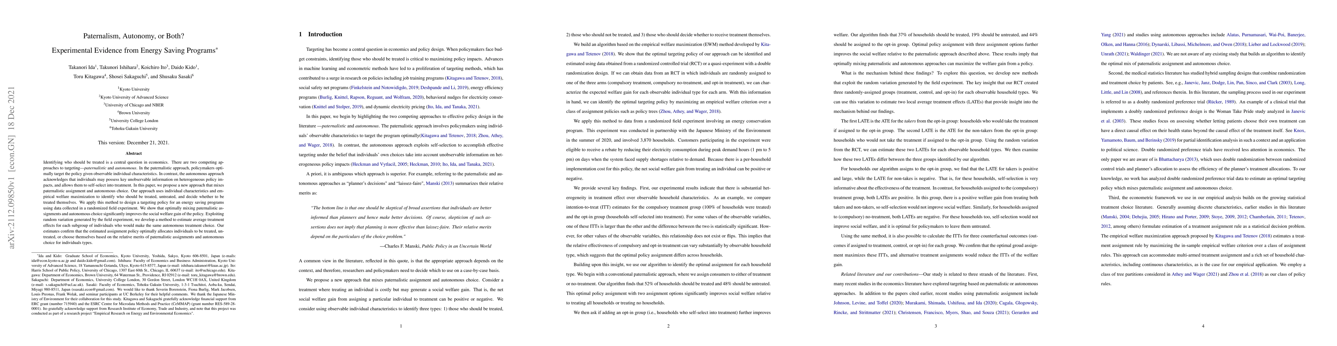 Thumbnail for Paternalism, Autonomy, or Both? Experimental Evidence from Energy Saving
  Programs