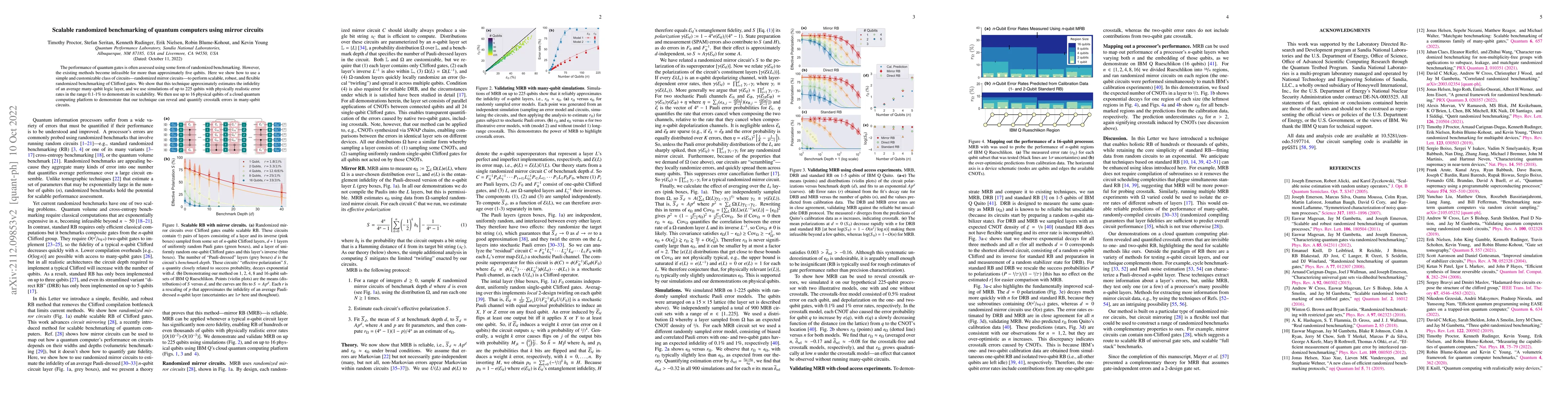 Thumbnail for Scalable randomized benchmarking of quantum computers using mirror
  circuits