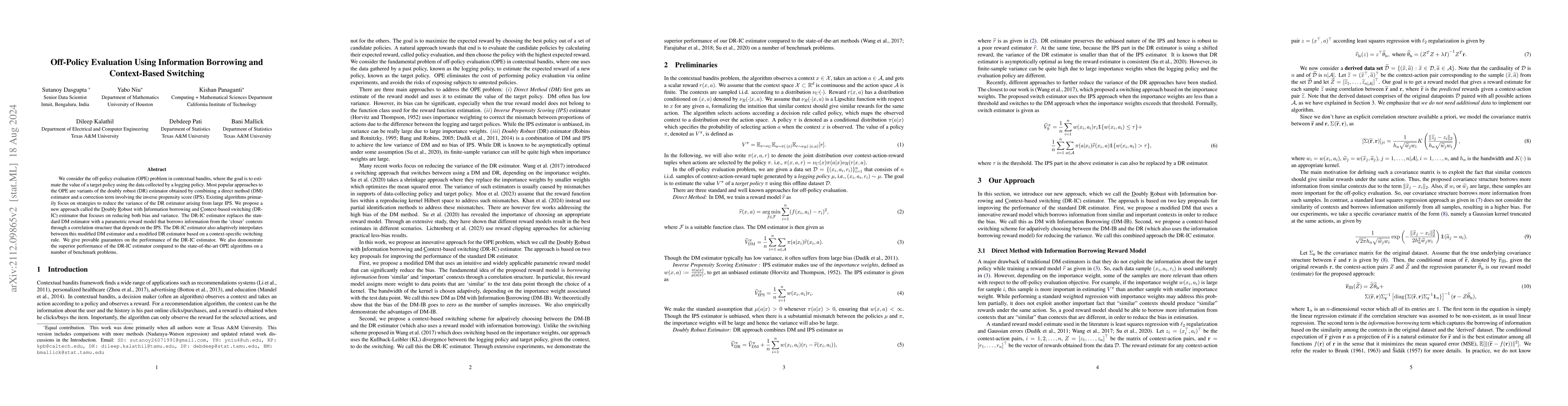 Thumbnail for Off-Policy Evaluation Using Information Borrowing and Context-Based
  Switching