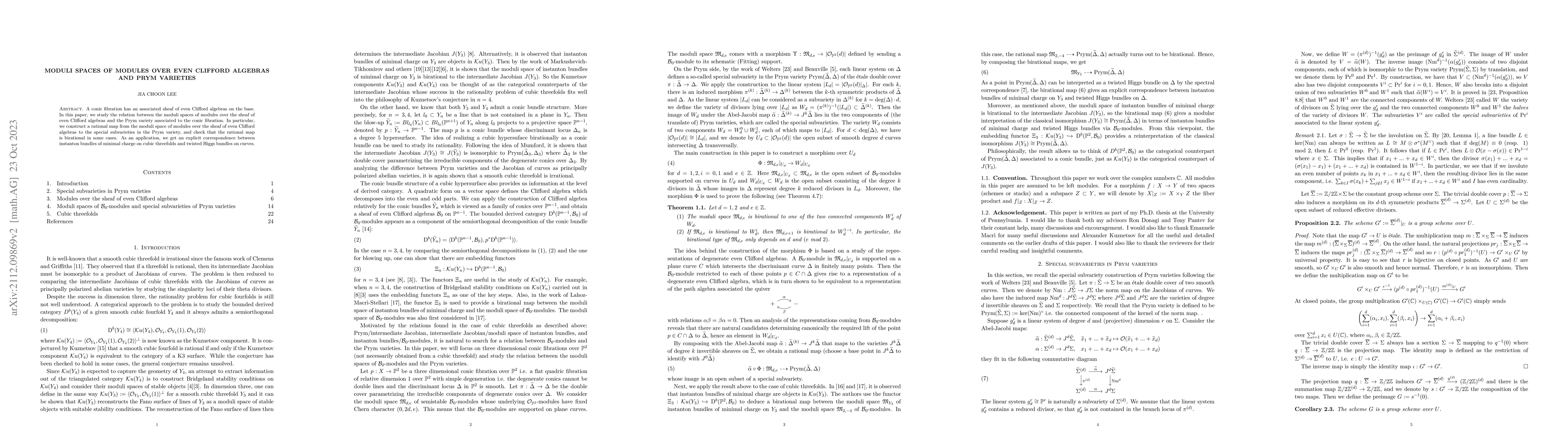Thumbnail for Moduli spaces of modules over even Clifford algebras and Prym varieties