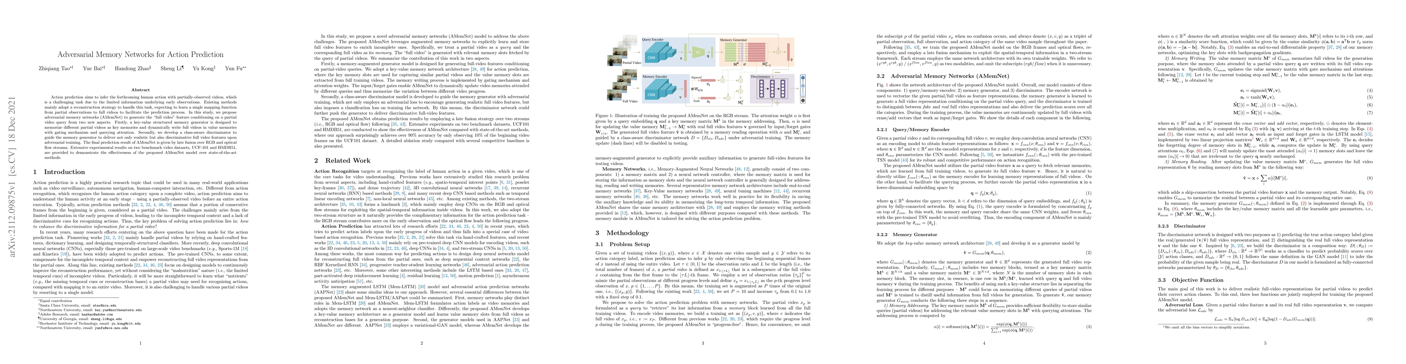 Thumbnail for Adversarial Memory Networks for Action Prediction