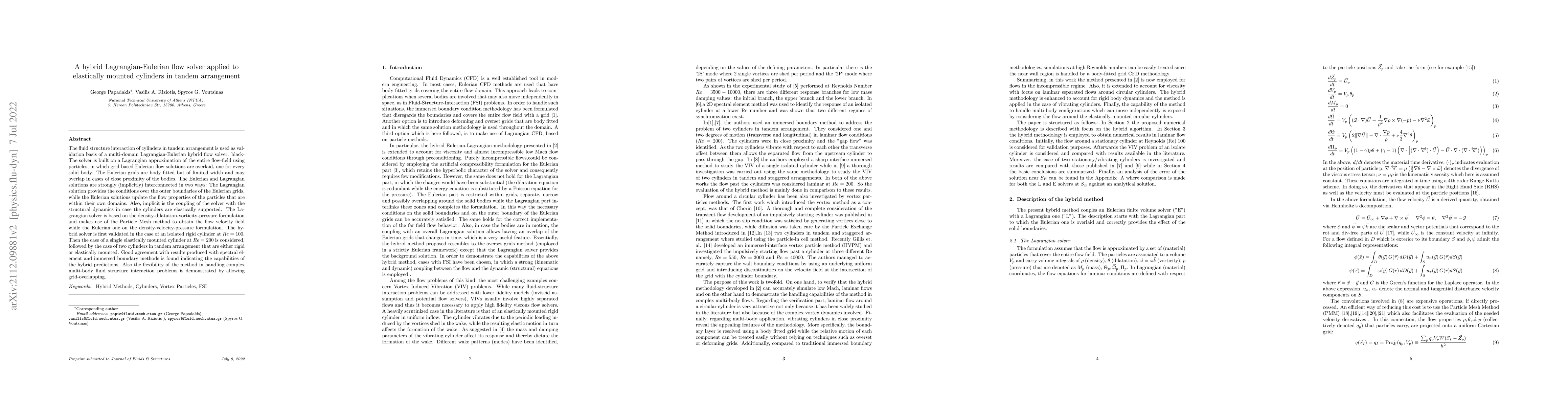 Thumbnail for A hybrid Lagrangian -- Eulerian flow solver applied to elastically
  mounted cylinders in tandem arrangement