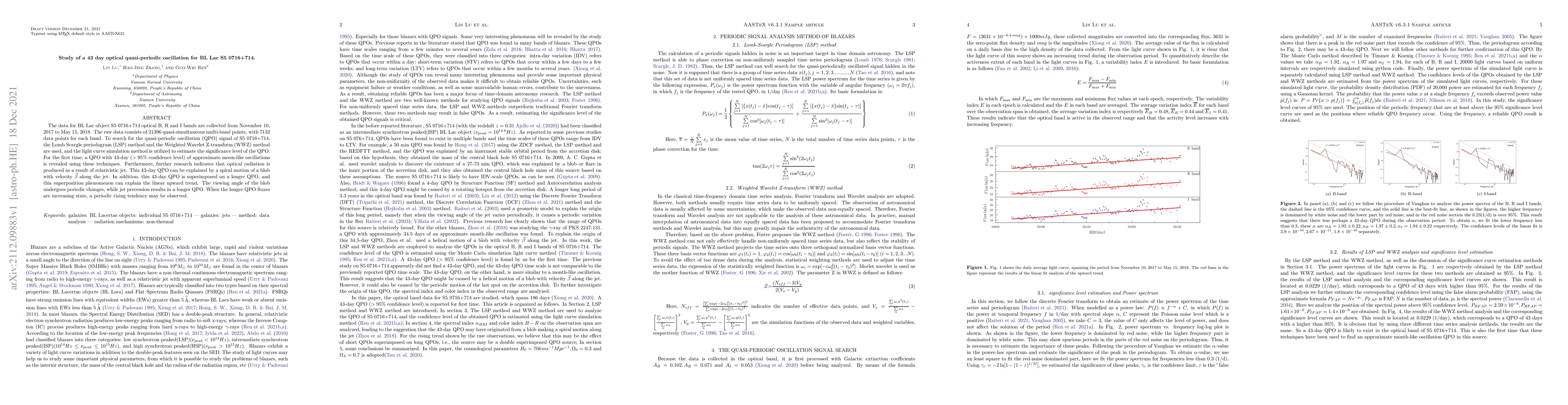 Thumbnail for Study of a 43 day optical quasi-periodic oscillation for BL Lac S5
  0716+714