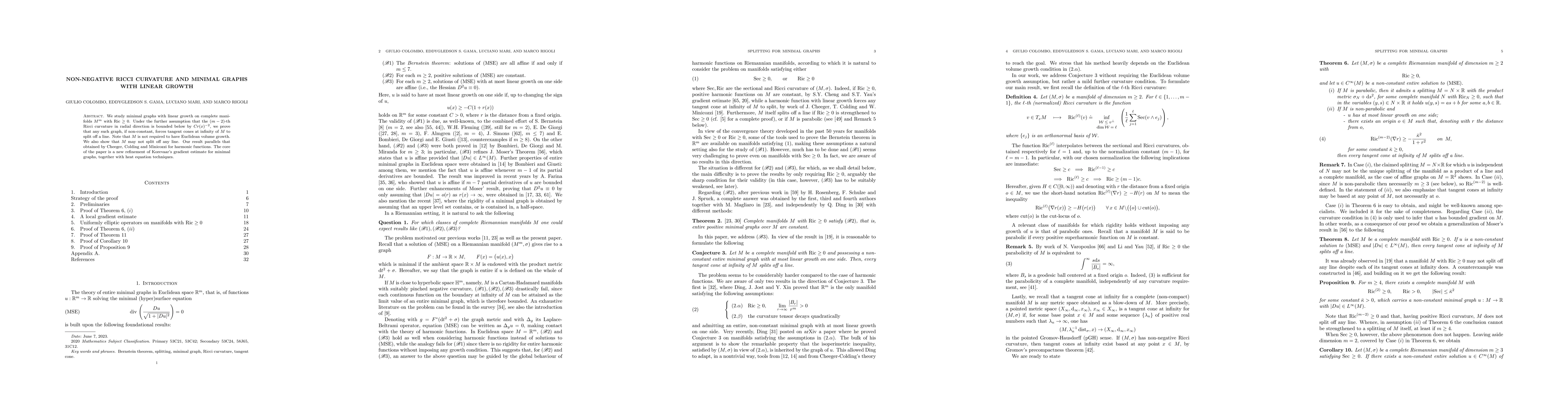 Thumbnail for Non-negative Ricci curvature and Minimal graphs with linear growth