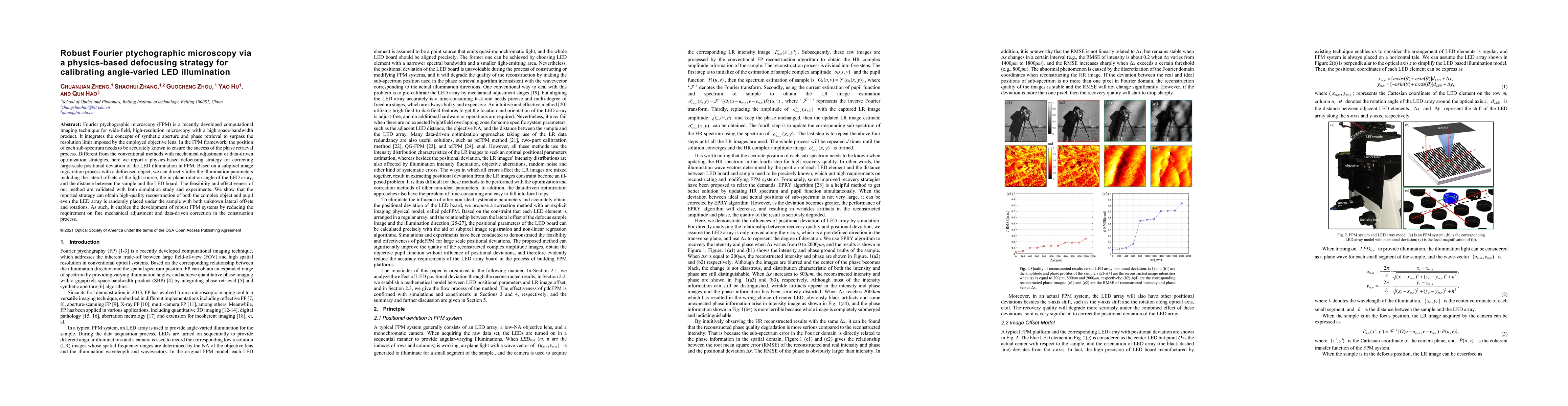 Thumbnail for Robust Fourier ptychographic microscopy via a physics-based defocusing
  strategy for calibrating angle-varied LED illumination