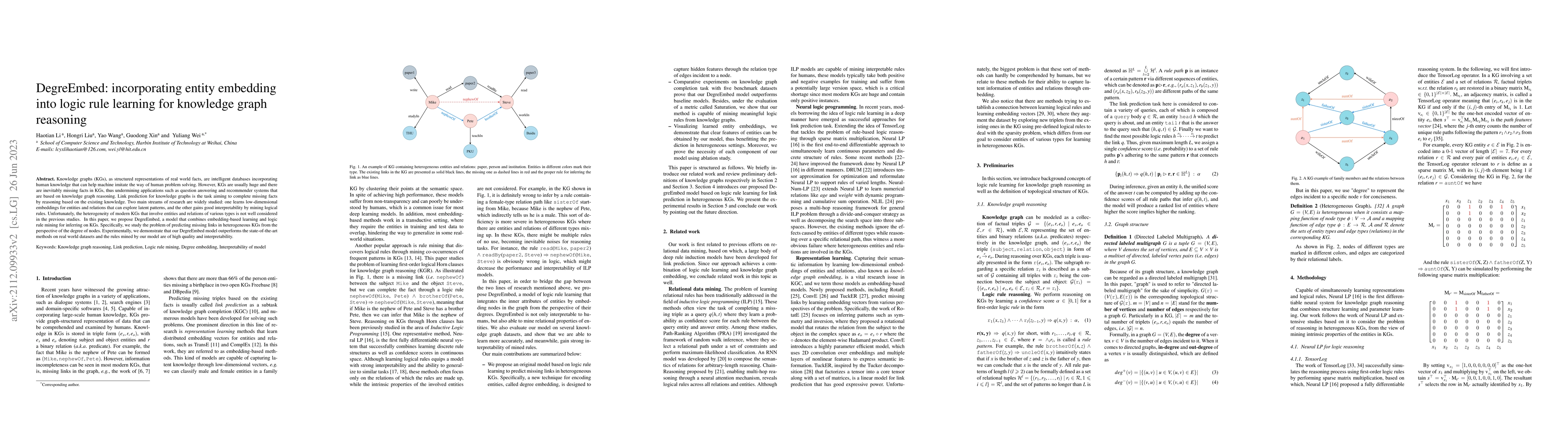Thumbnail for DegreEmbed: incorporating entity embedding into logic rule learning for
  knowledge graph reasoning