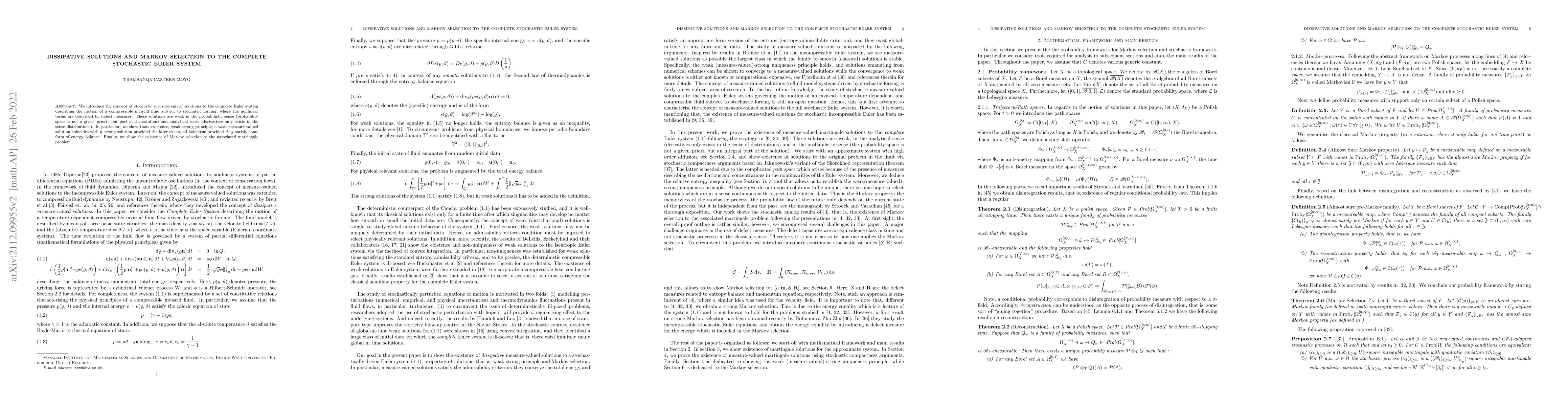 Thumbnail for Dissipative solutions and Markov selection to the complete stochastic
  Euler system