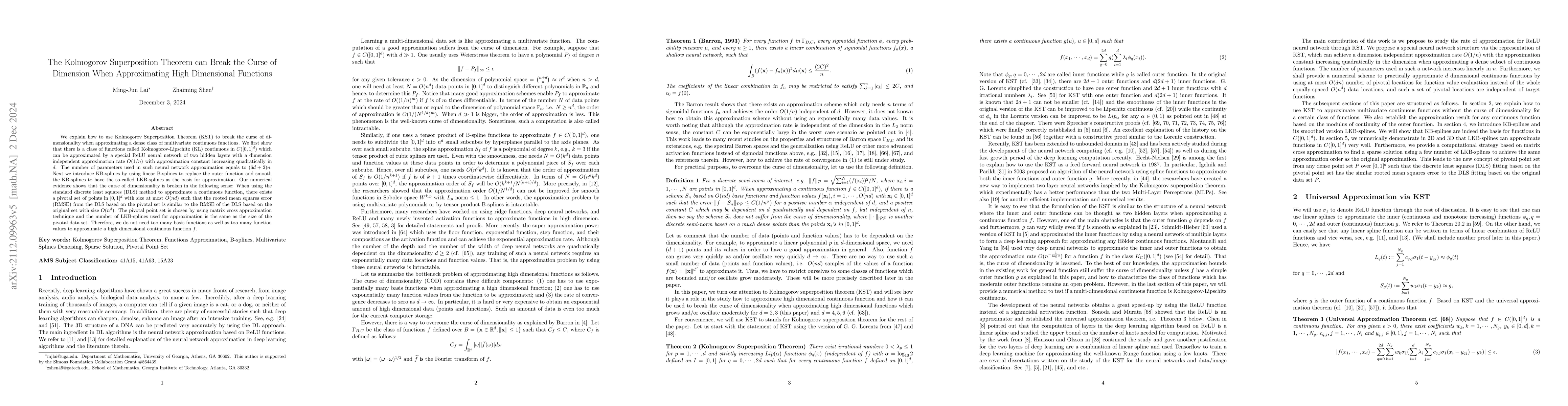 Thumbnail for The Kolmogorov Superposition Theorem can Break the Curse of
  Dimensionality When Approximating High Dimensional Functions