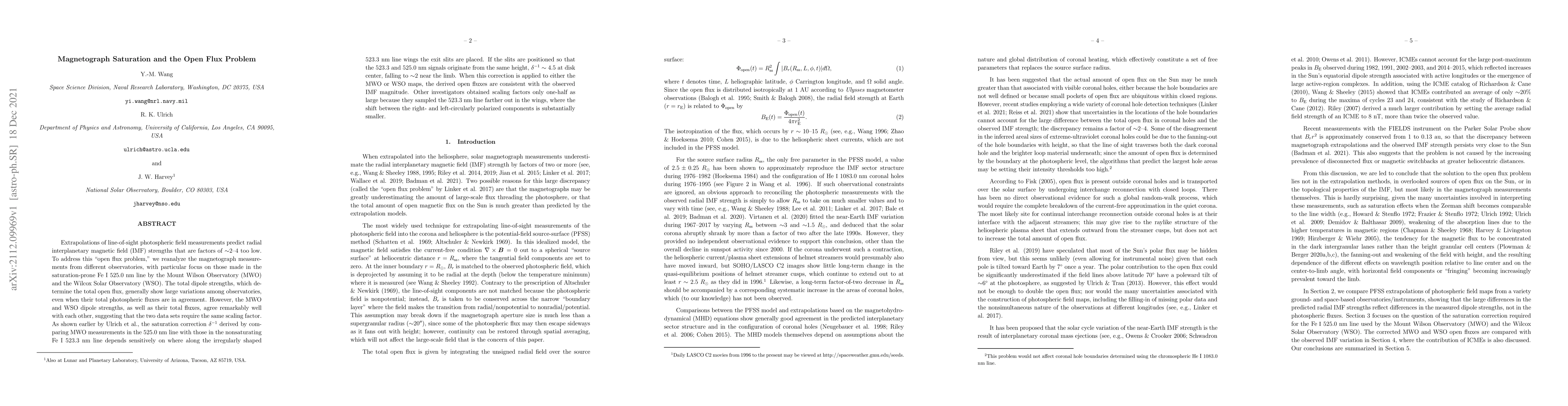 Thumbnail for Magnetograph Saturation and the Open Flux Problem