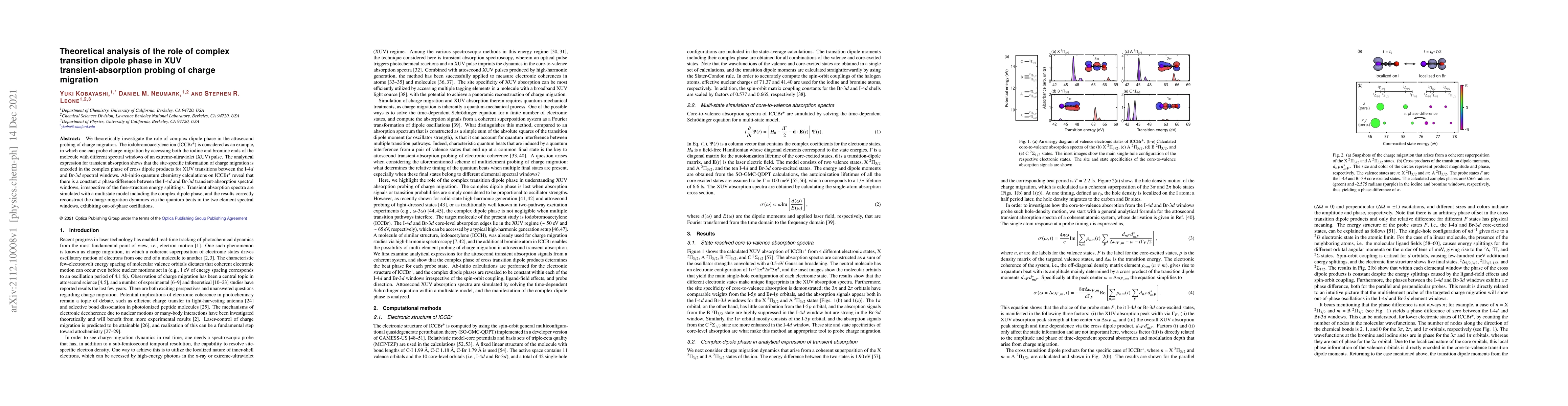 Thumbnail for Theoretical analysis of the role of complex transition dipole phase in
  XUV transient-absorption probing of charge migration
