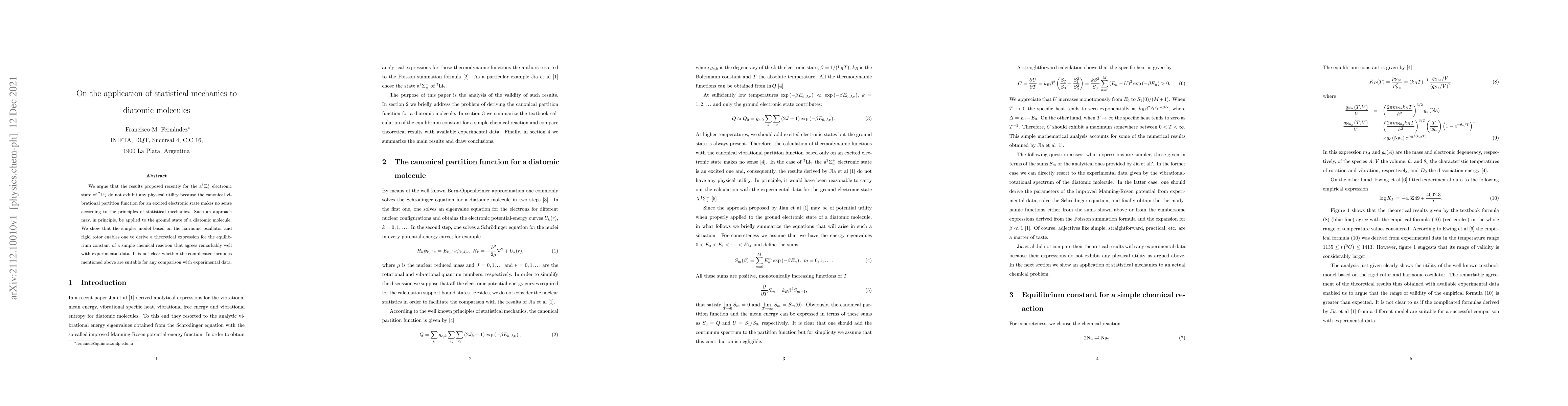Thumbnail for On the application of statistical mechanics to diatomic molecules