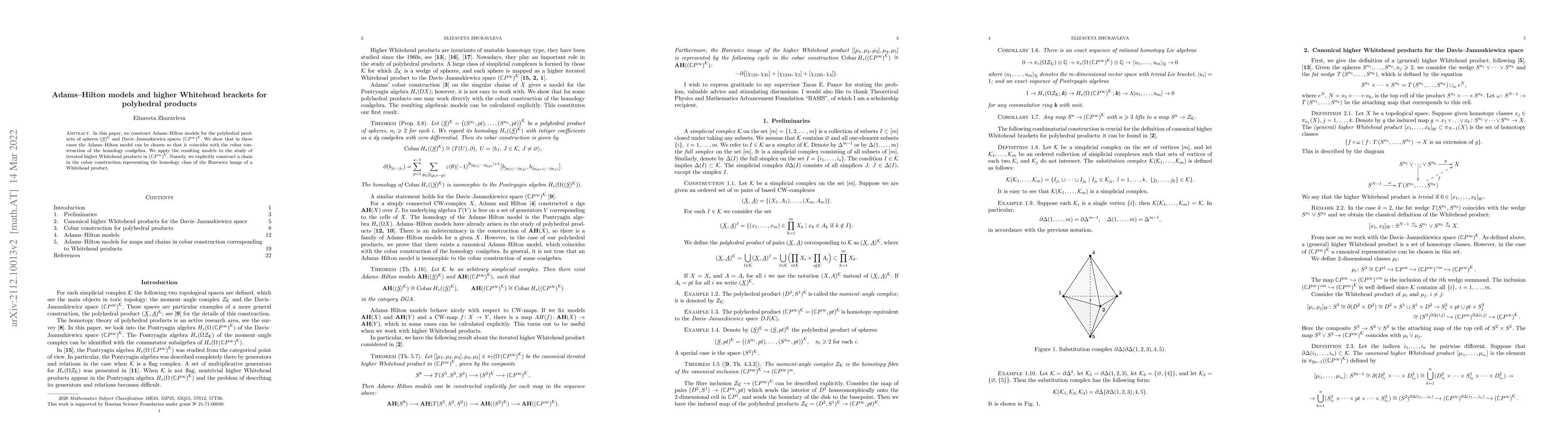 Thumbnail for Adams-Hilton models and higher Whitehead brackets for polyhedral
  products