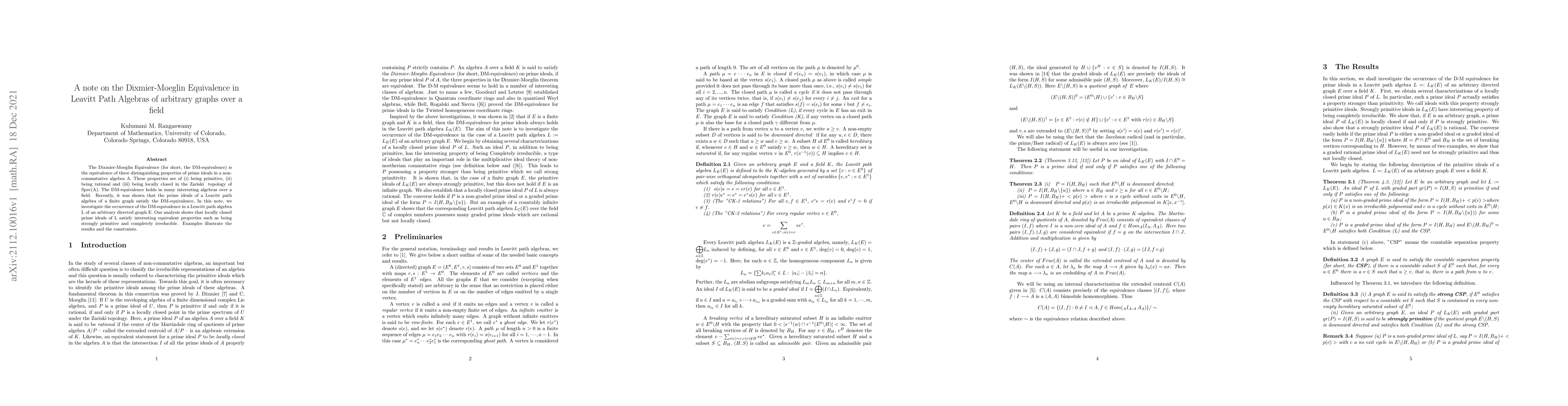 Thumbnail for A note on the Diximier-Mouglin Equivalence in Leavitt path algebras of
  arbitrary graphs over a field