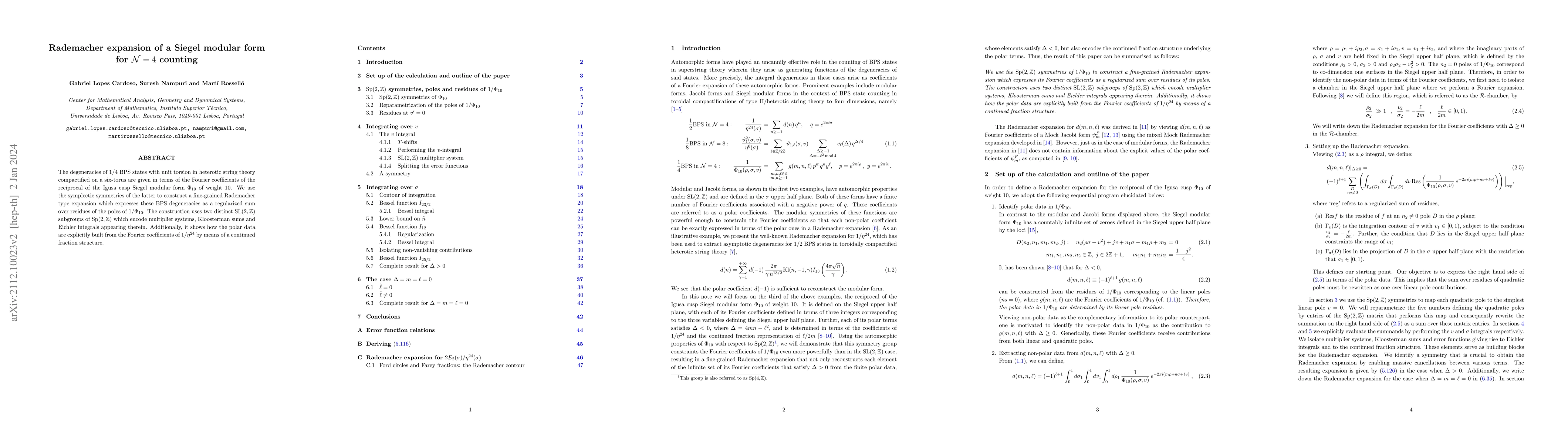Thumbnail for Rademacher expansion of a Siegel modular form for ${\cal N}= 4$ counting