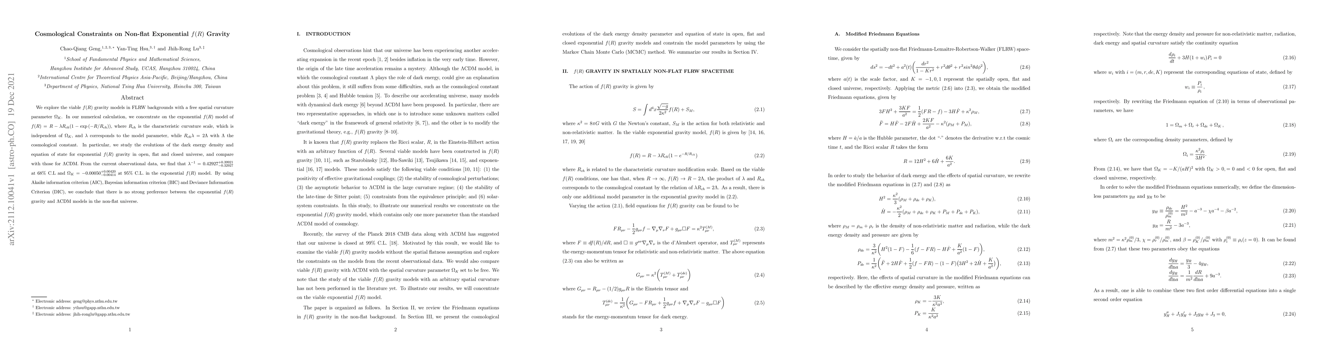 Thumbnail for Cosmological Constraints on Non-flat Exponential $f(R)$ Gravity