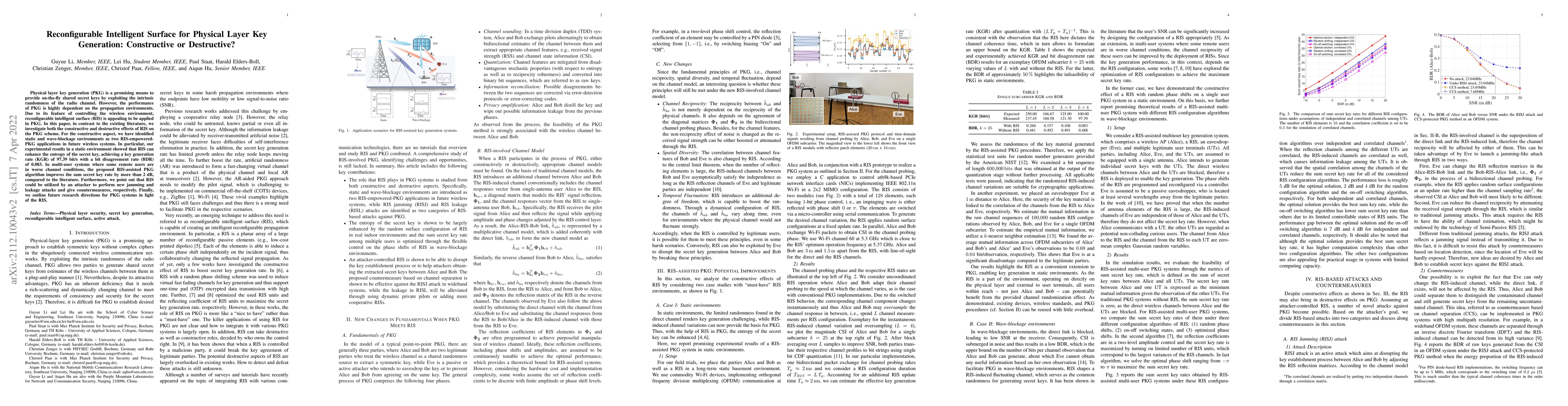 Thumbnail for Reconfigurable Intelligent Surface for Physical Layer Key Generation:
  Constructive or Destructive?