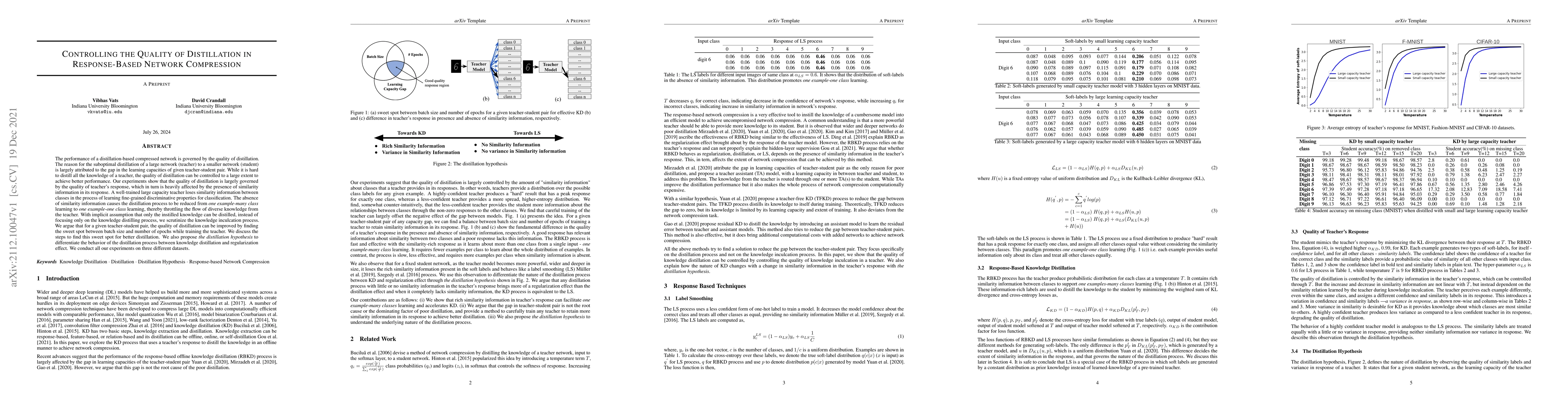 Thumbnail for Controlling the Quality of Distillation in Response-Based Network
  Compression