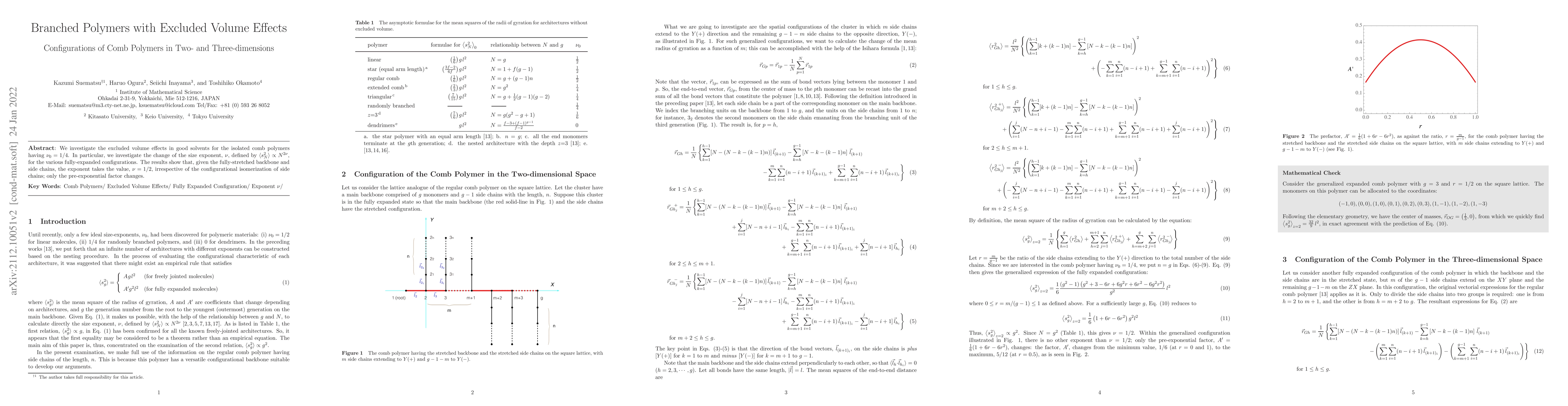 Thumbnail for Branched Polymers with Excluded Volume Effects/ Configurations of Comb
  Polymers in Two- and Three-dimensions
