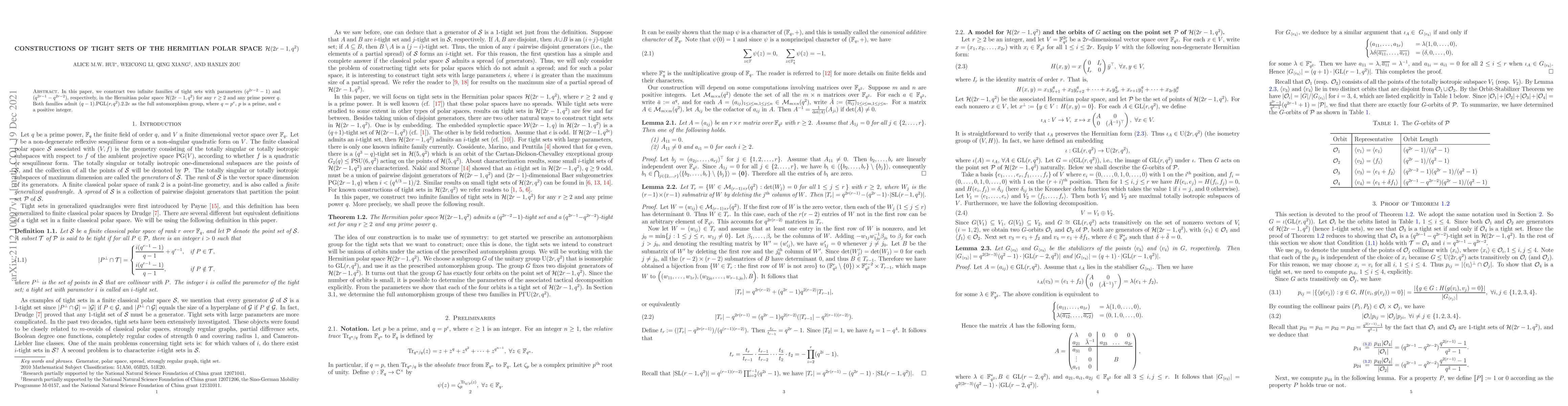 Thumbnail for Constructions of tight sets of the Hermitian polar space
  $\mc{H}(2r-1,q^2)$