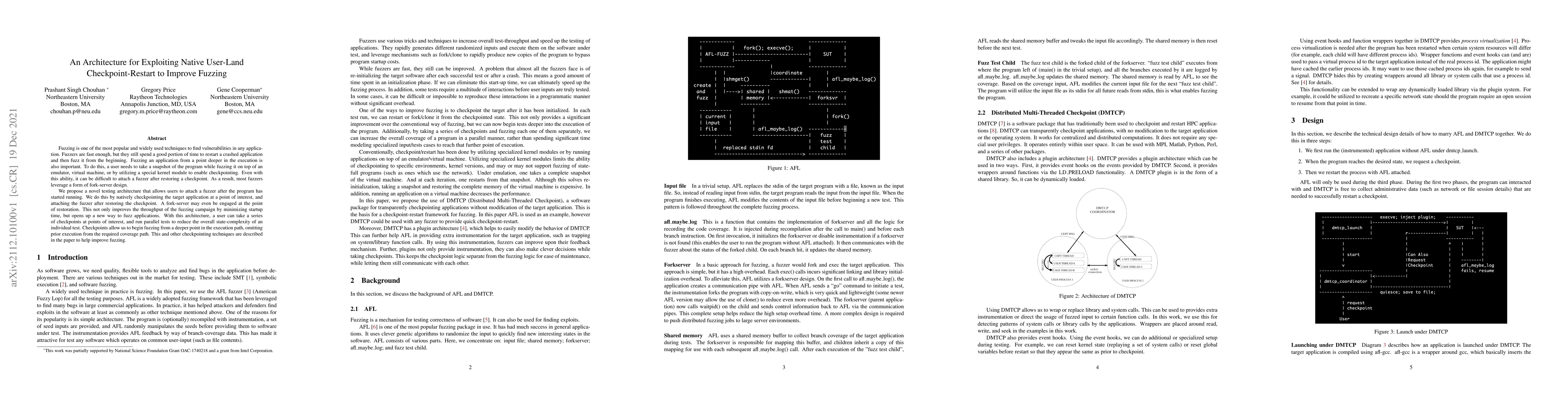 Thumbnail for An Architecture for Exploiting Native User-Land Checkpoint-Restart to
  Improve Fuzzing