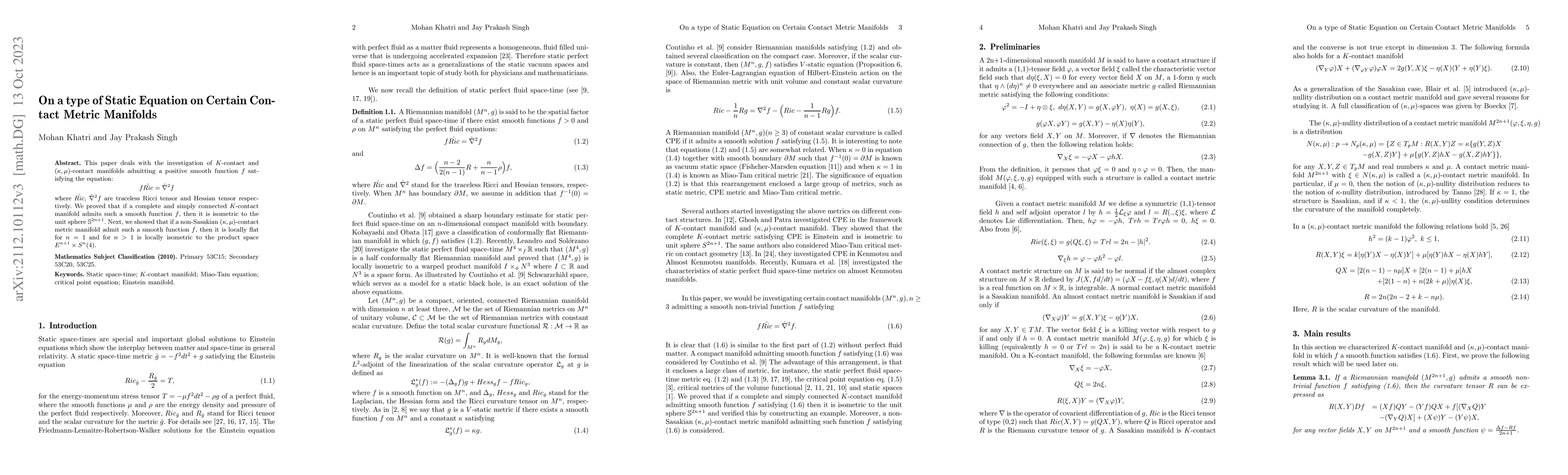 Thumbnail for On a type of Static Equation on Certain Contact Metric Manifolds