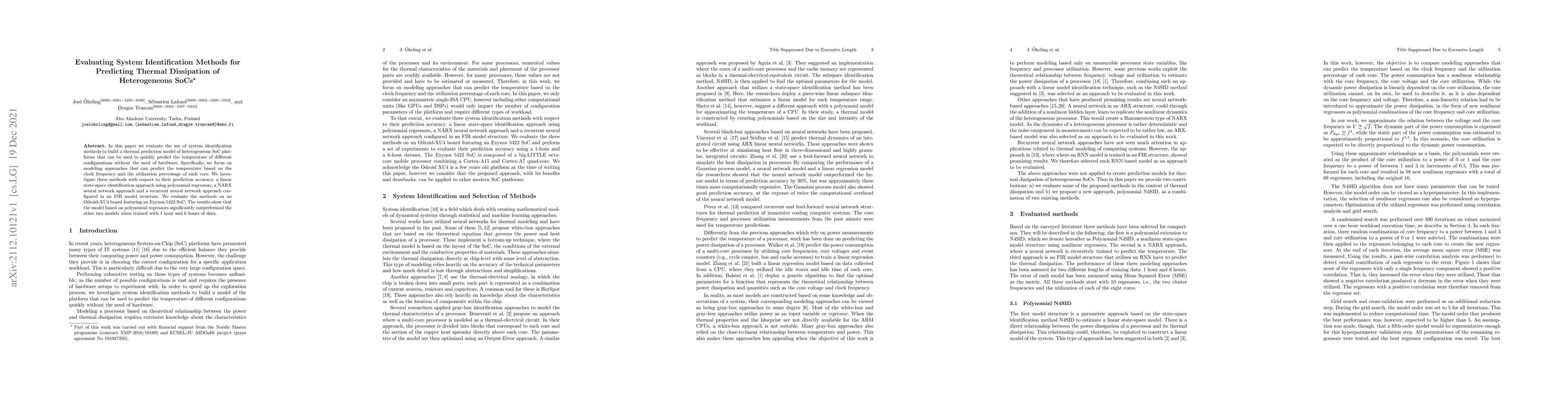 Thumbnail for Evaluating System Identification Methods for Predicting Thermal
  Dissipation of Heterogeneous SoCs