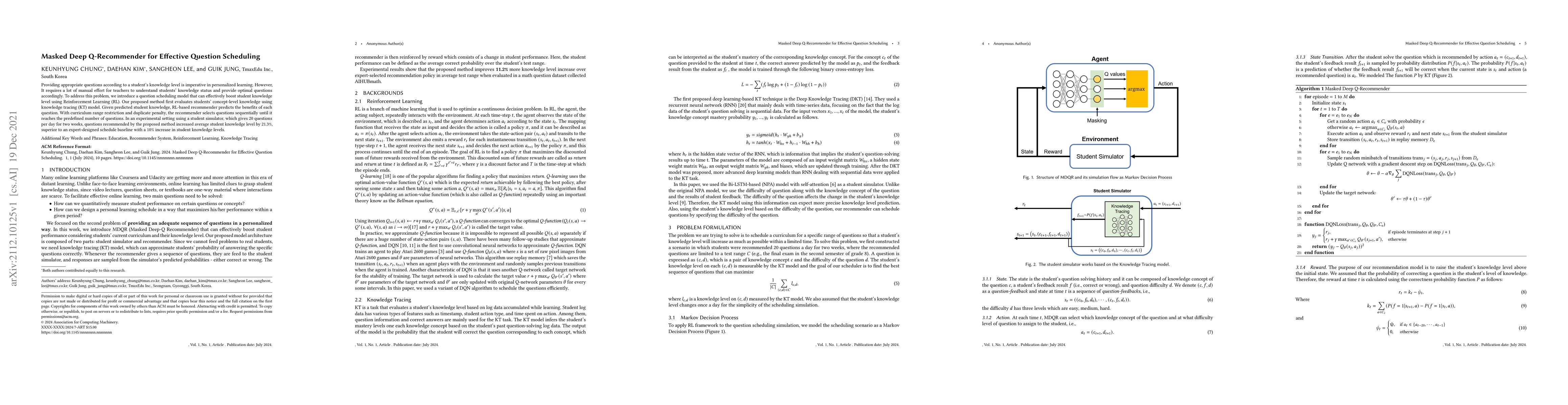 Thumbnail for Masked Deep Q-Recommender for Effective Question Scheduling