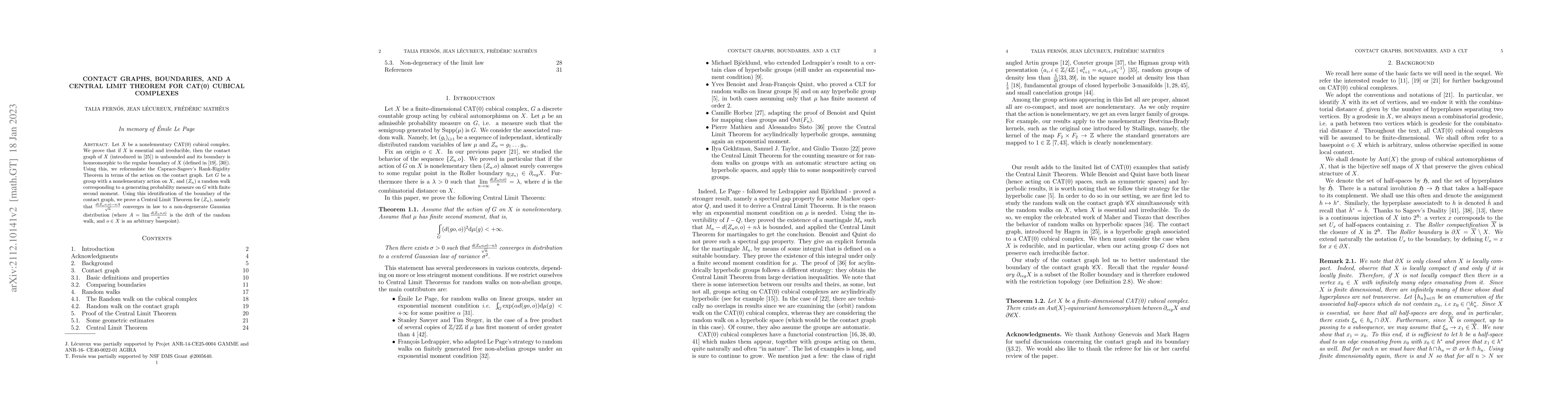 Thumbnail for Contact Graphs, Boundaries, and a Central Limit Theorem for CAT(0)
  cubical complexes