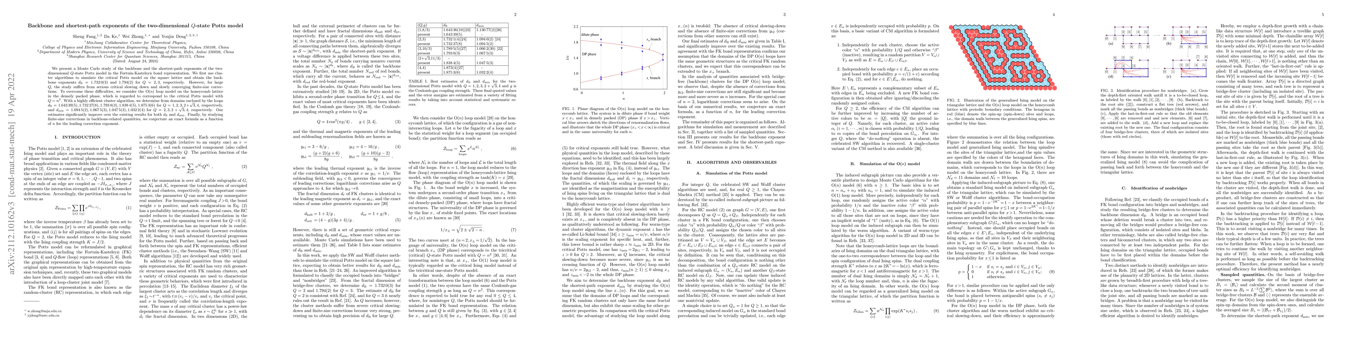 Thumbnail for Backbone and shortest-path exponents of the two-dimensional $Q$-state
  Potts model
