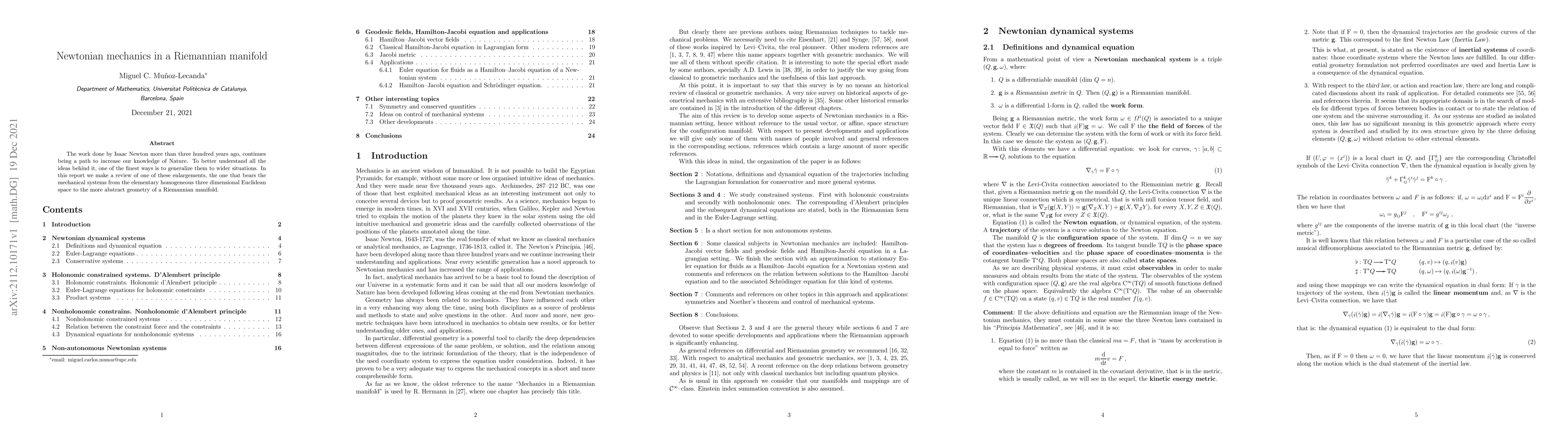 Thumbnail for Newtonian mechanics in a Riemannian manifold