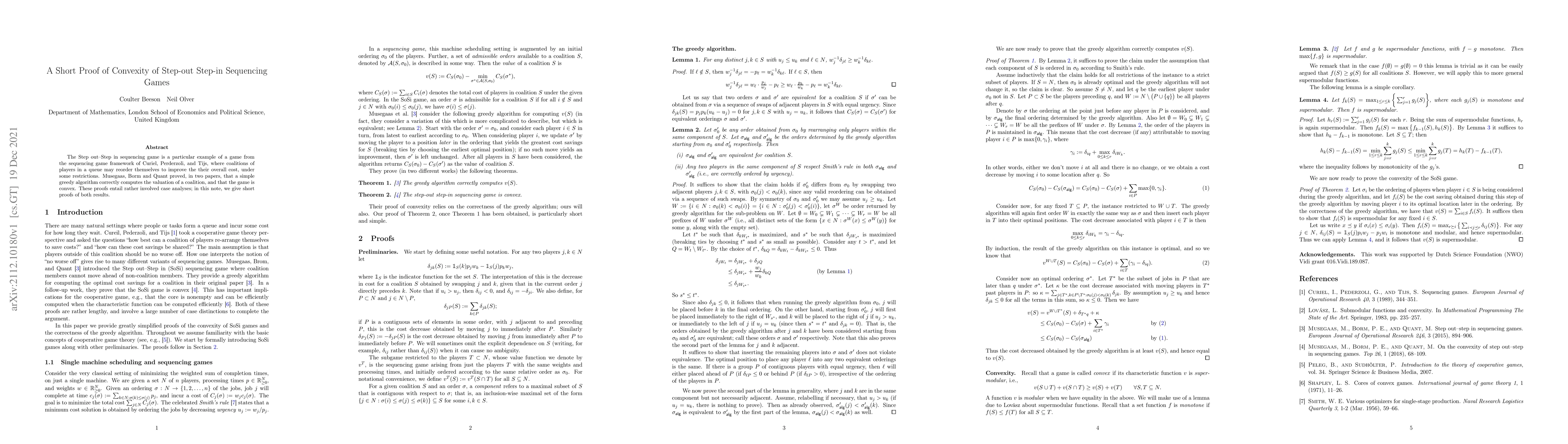 Thumbnail for A Short Proof of Convexity of Step-out Step-in Sequencing Games