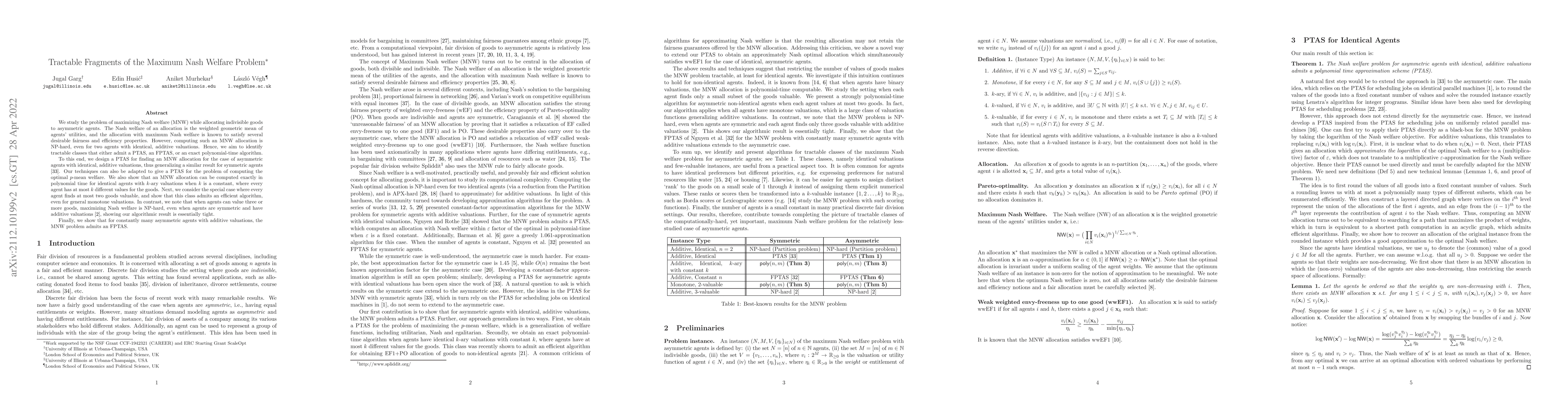 Thumbnail for Tractable Fragments of the Maximum Nash Welfare Problem